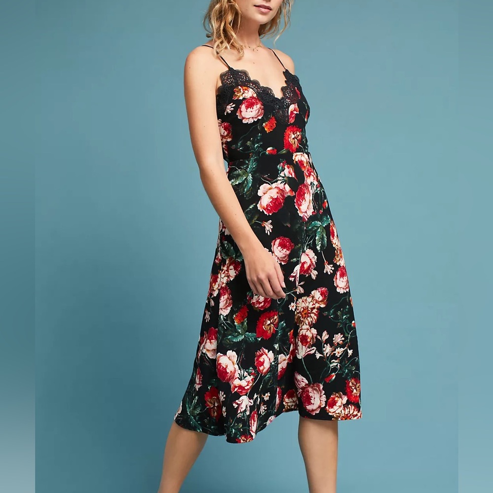 Anthropologie Foxiedox red rose lace trim dress
